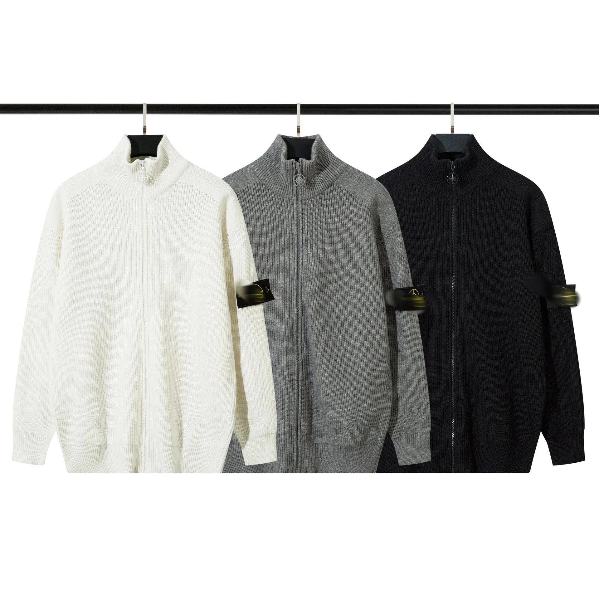 Stone Island Knit Zip-Up Sweater Men's High-Collar Wool Blend Jacket
