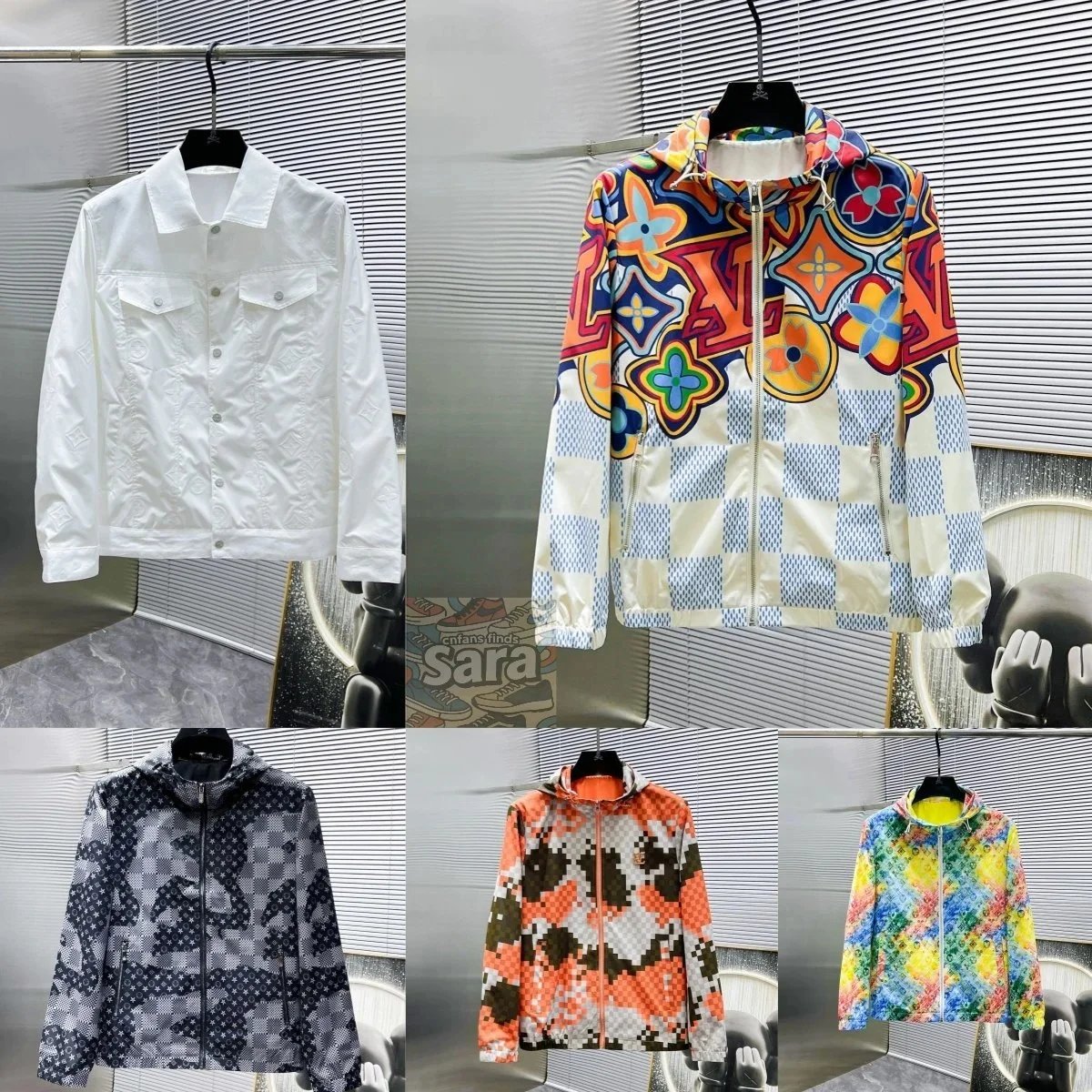 LV Monogram Patterned Windbreaker Jacket for Men and Women