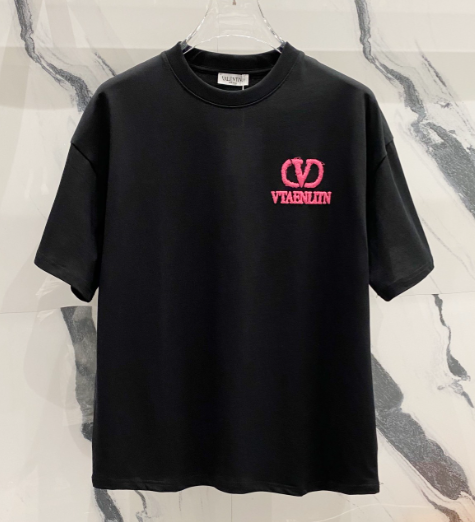 Black Oversized T-Shirt with Pink Logo for Men and Women