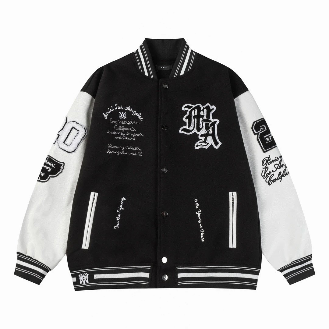 Black and White Varsity Jacket with LA Embroidery