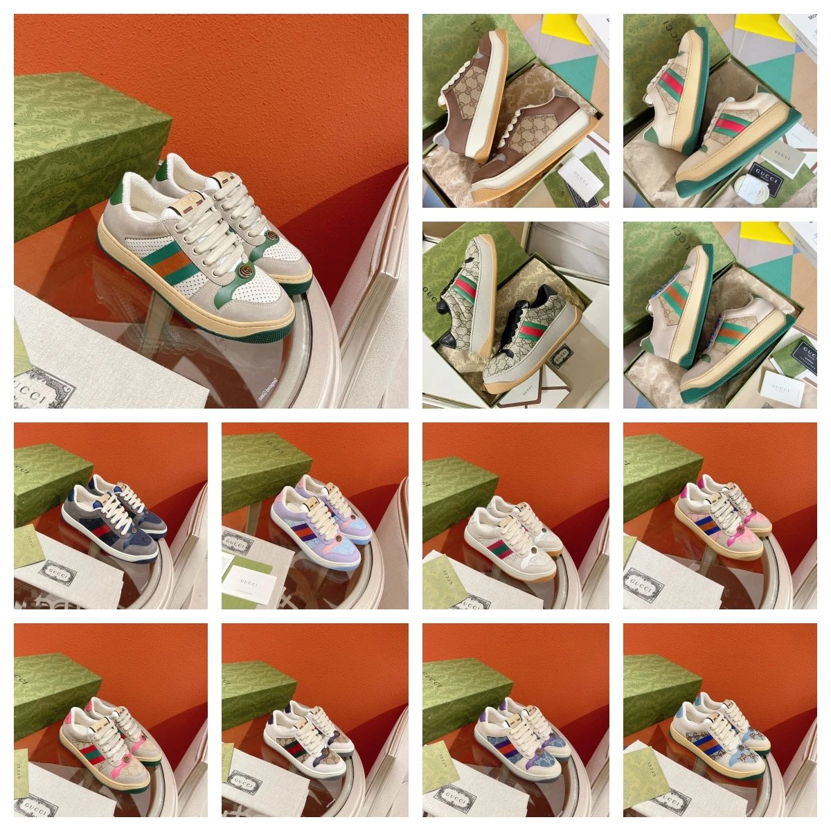 Gucci Ace Sneakers Women's Fashion Leather Trainers with Web Stripe