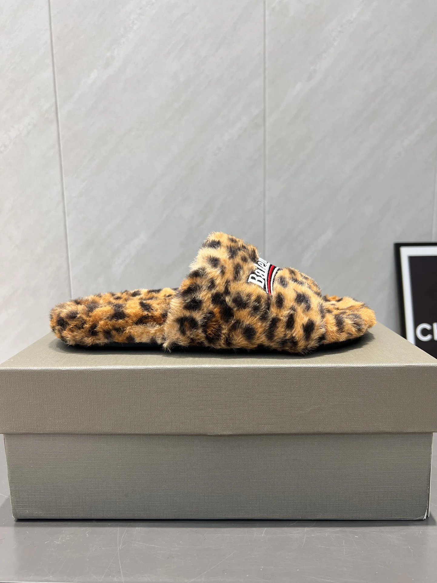 Balenciaga Leopard Print Furry Slides for Women