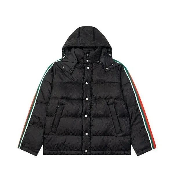 Moncler Black Down Jacket with Colorful Stripes