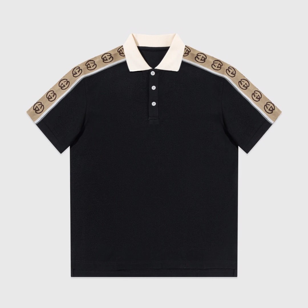 Gucci Black Polo Shirt with Web Stripe Detail