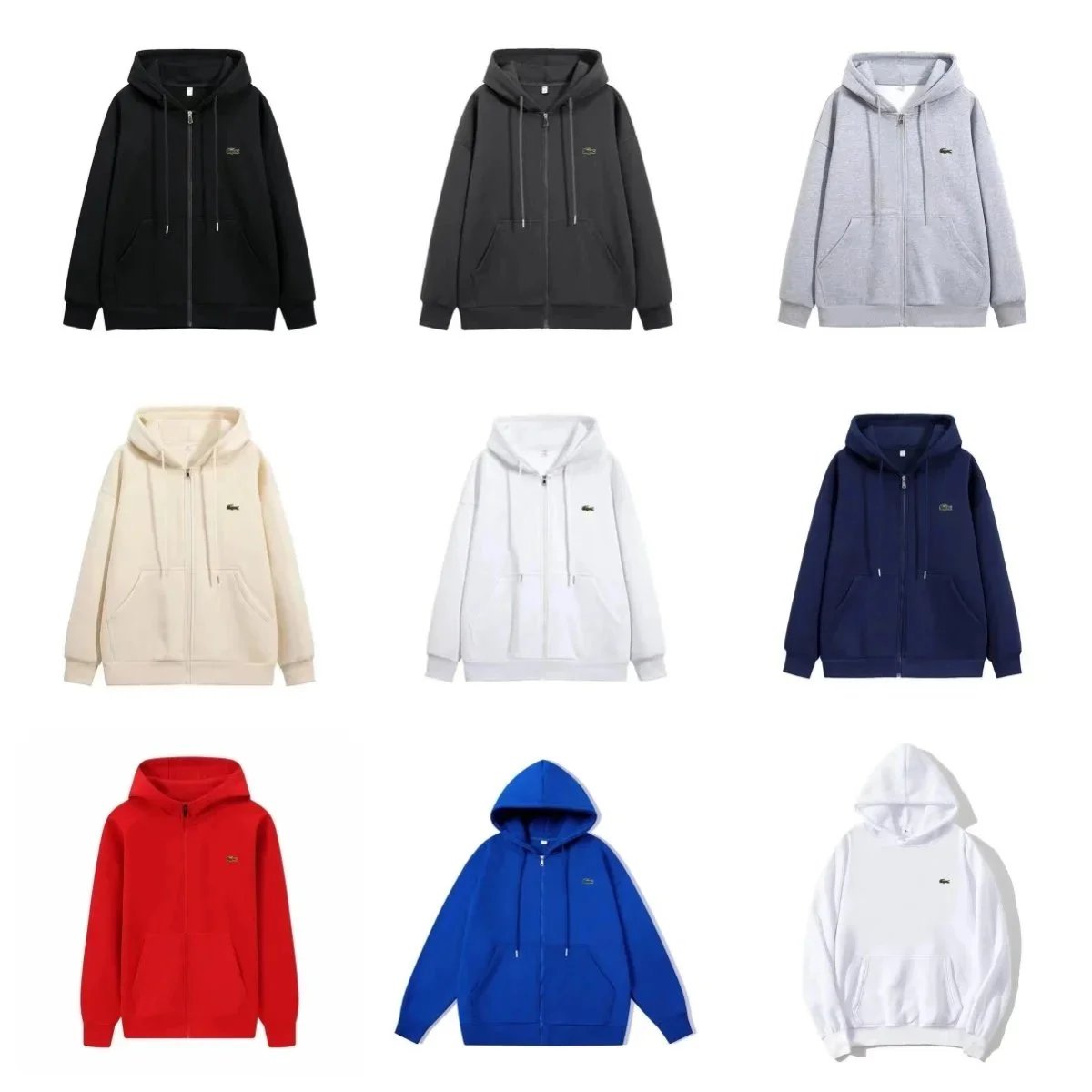Lacoste Zip-Up Hoodie Men Women Casual Sweatshirt Hooded Jacket