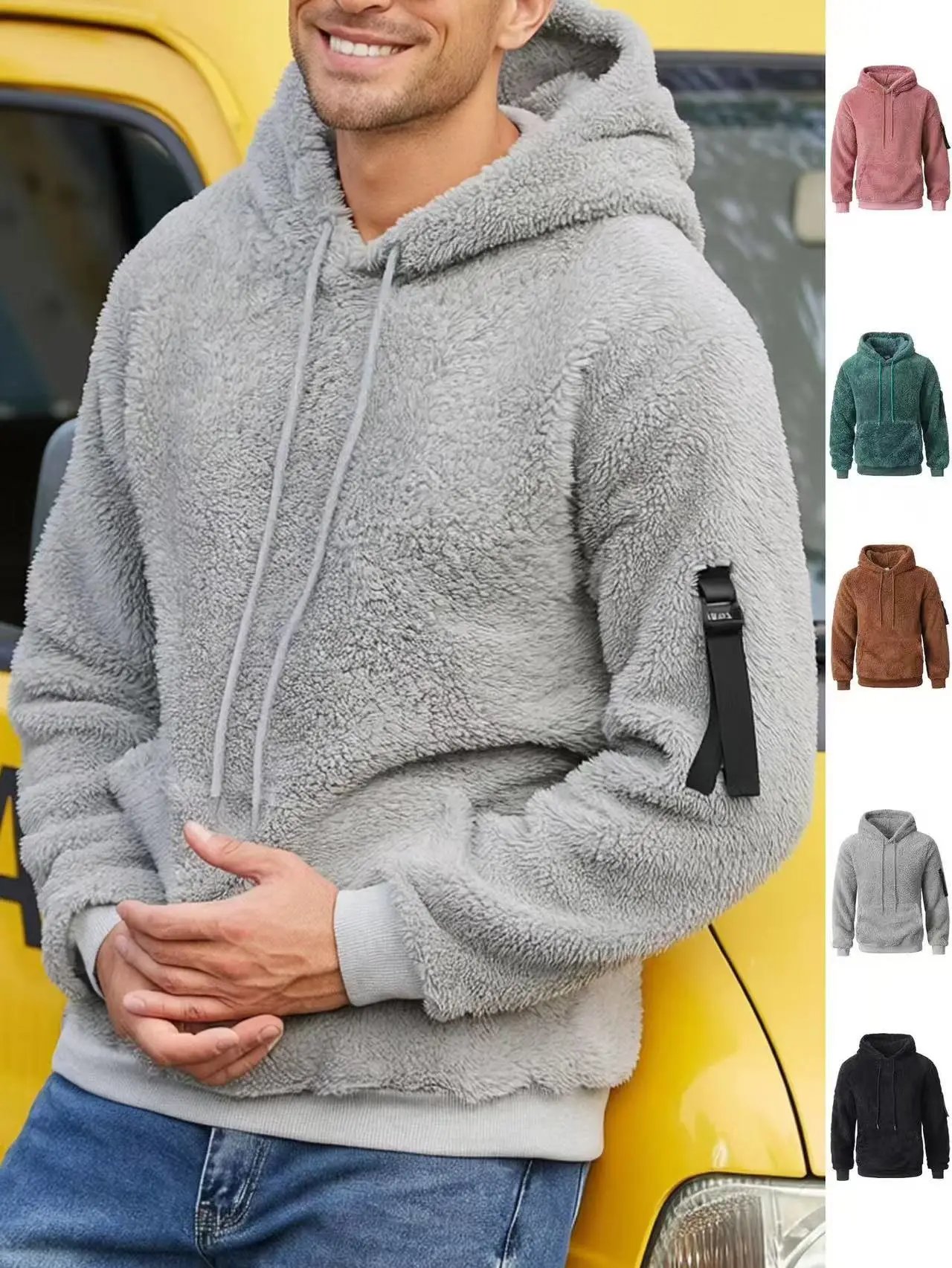 Men's Fleece Hoodie Sherpa Pullover Warm Winter Hooded Sweatshirt