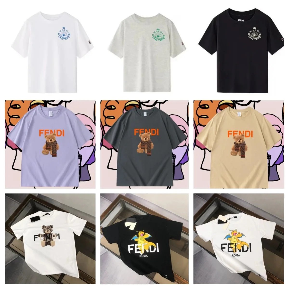 FENDI Bear Logo T-Shirt Unisex Fashion Casual Tee