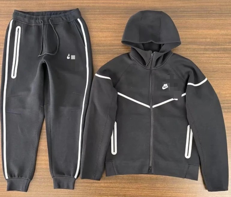 Nike Black Track Suit with White Accents Hoodie and Pants Set