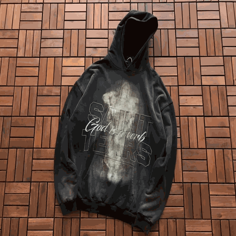Saint Tears Hoodie God is a Verb Black Sweatshirt