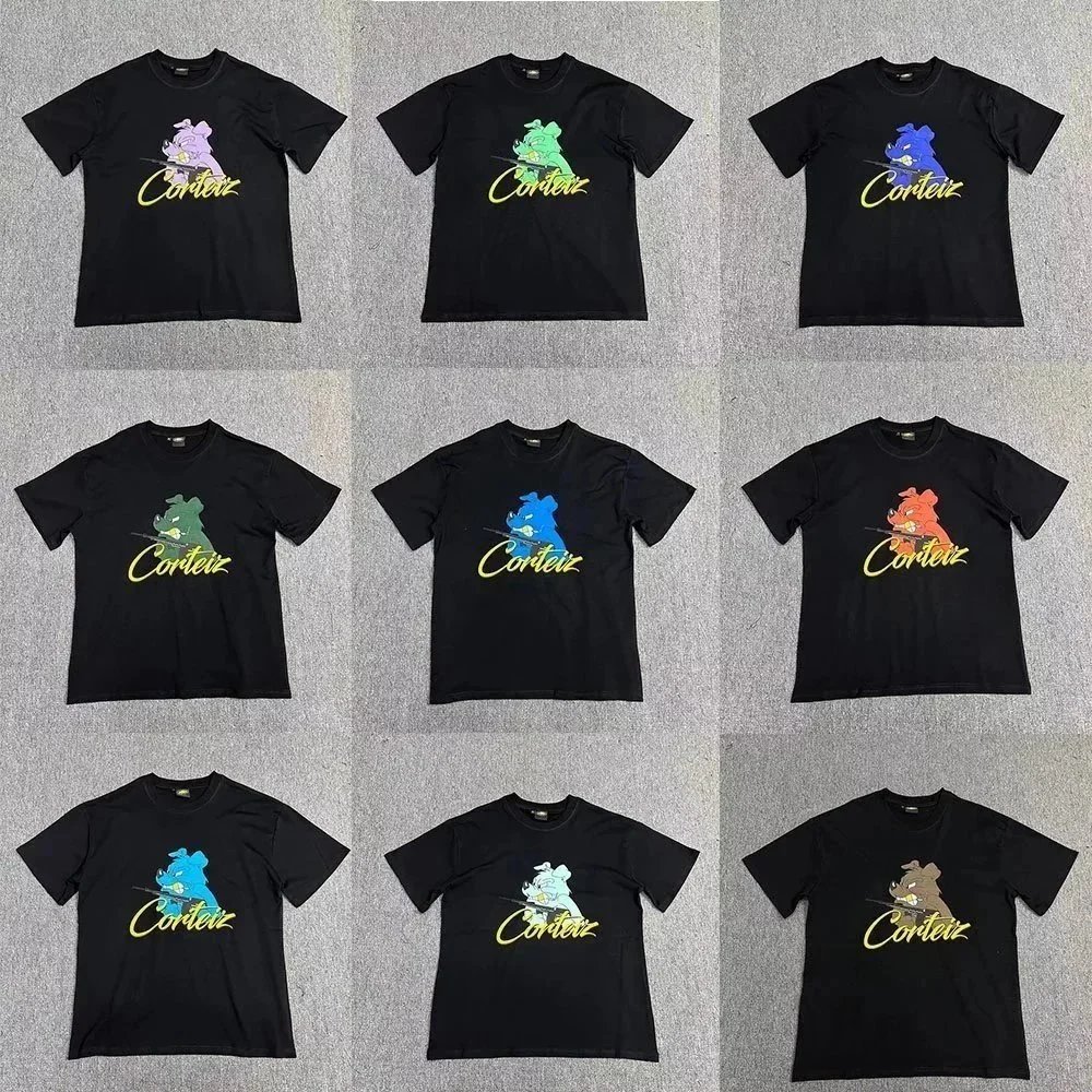 Corteiz Black T-Shirt with Colorful Mouse Graphic Design