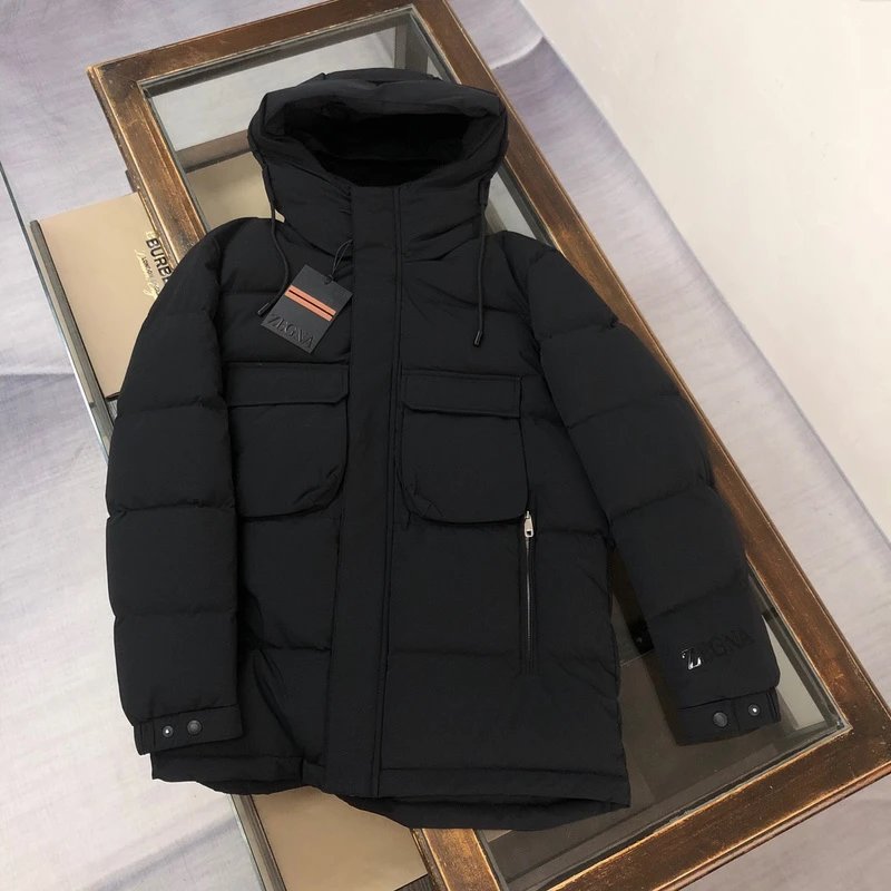 Men's Winter Hooded Puffer Jacket Black Warm Coat Outdoor Wear