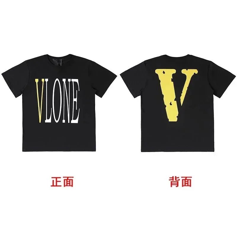 Vlone Black T-Shirt with Gold V Logo