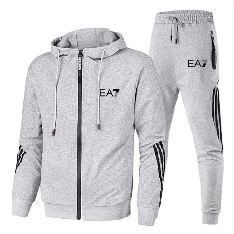 EA7 Men's Gray Hoodie and Sweatpants Tracksuit Set