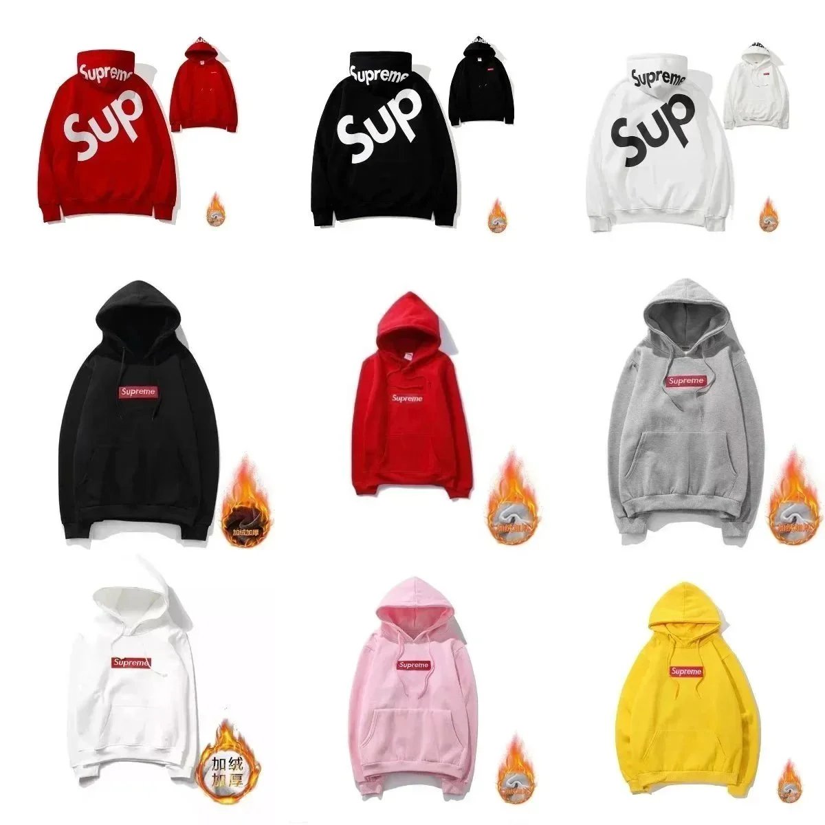 Supreme Hoodie Sweatshirt Men Women Thick Fleece Winter Warm Hooded Pullover