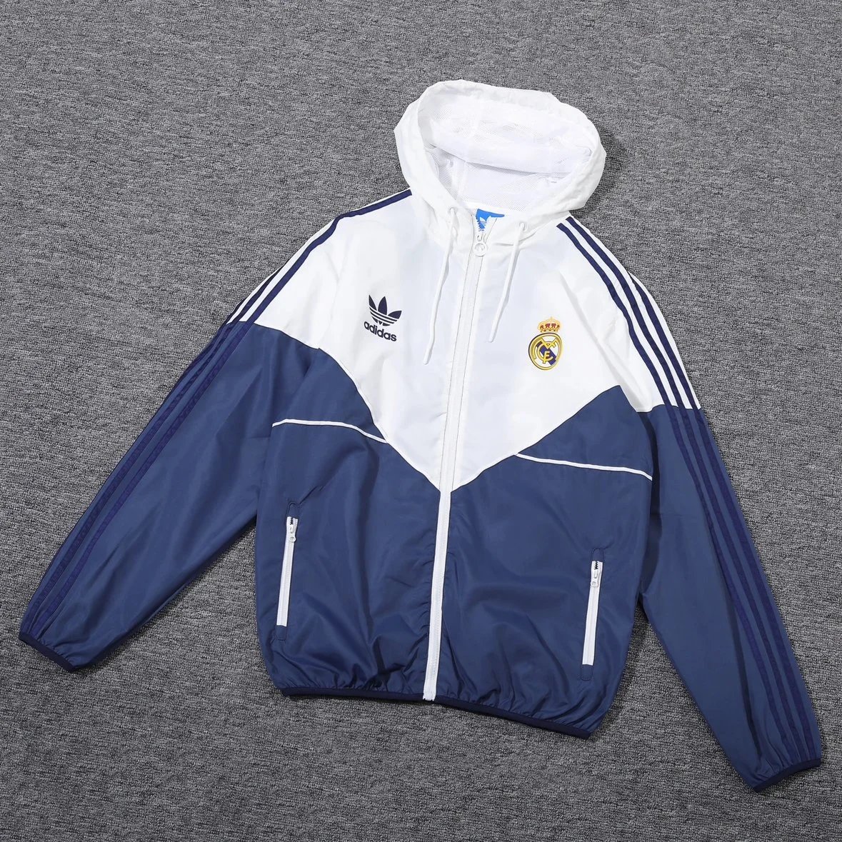 Adidas Real Madrid Windbreaker Jacket White Blue Hooded
