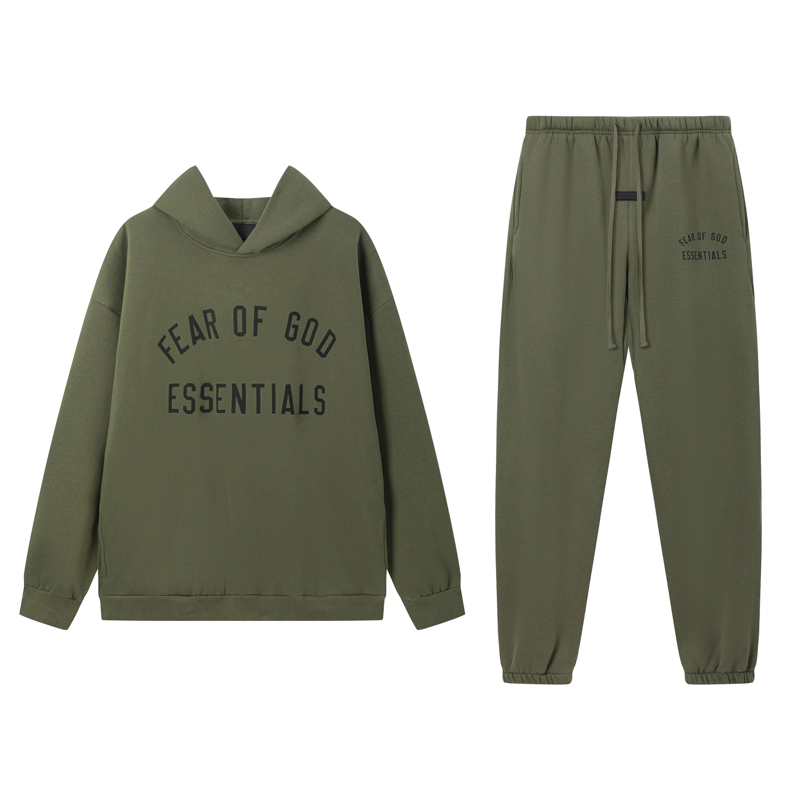 Fear of God Essentials Olive Green Hoodie and Jogger Set