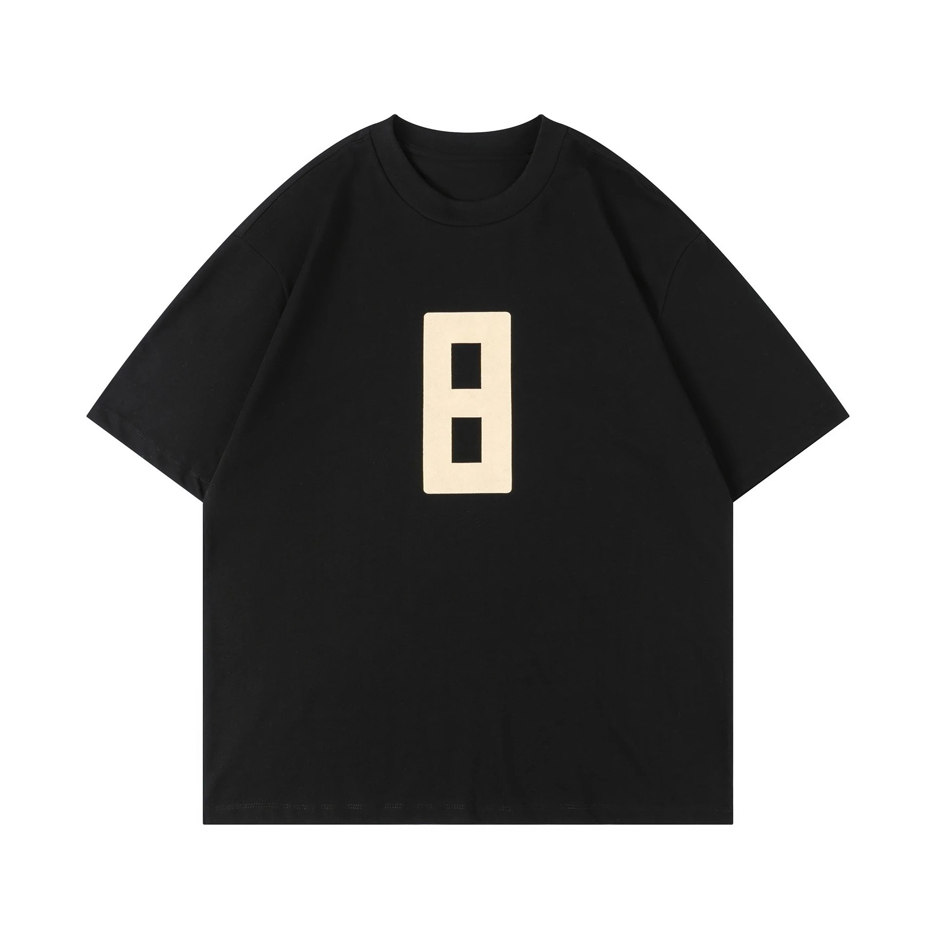Black Oversized T-Shirt with Cream Number 8 Print