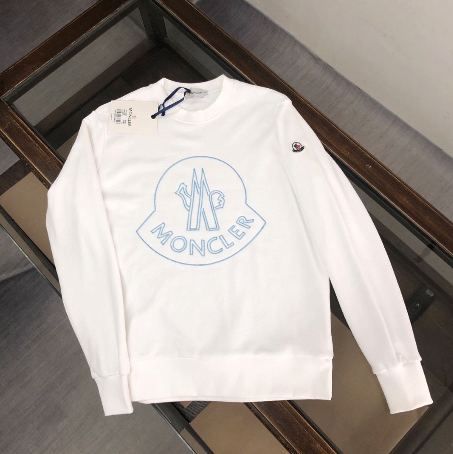 Moncler White Crewneck Sweatshirt with Logo Design