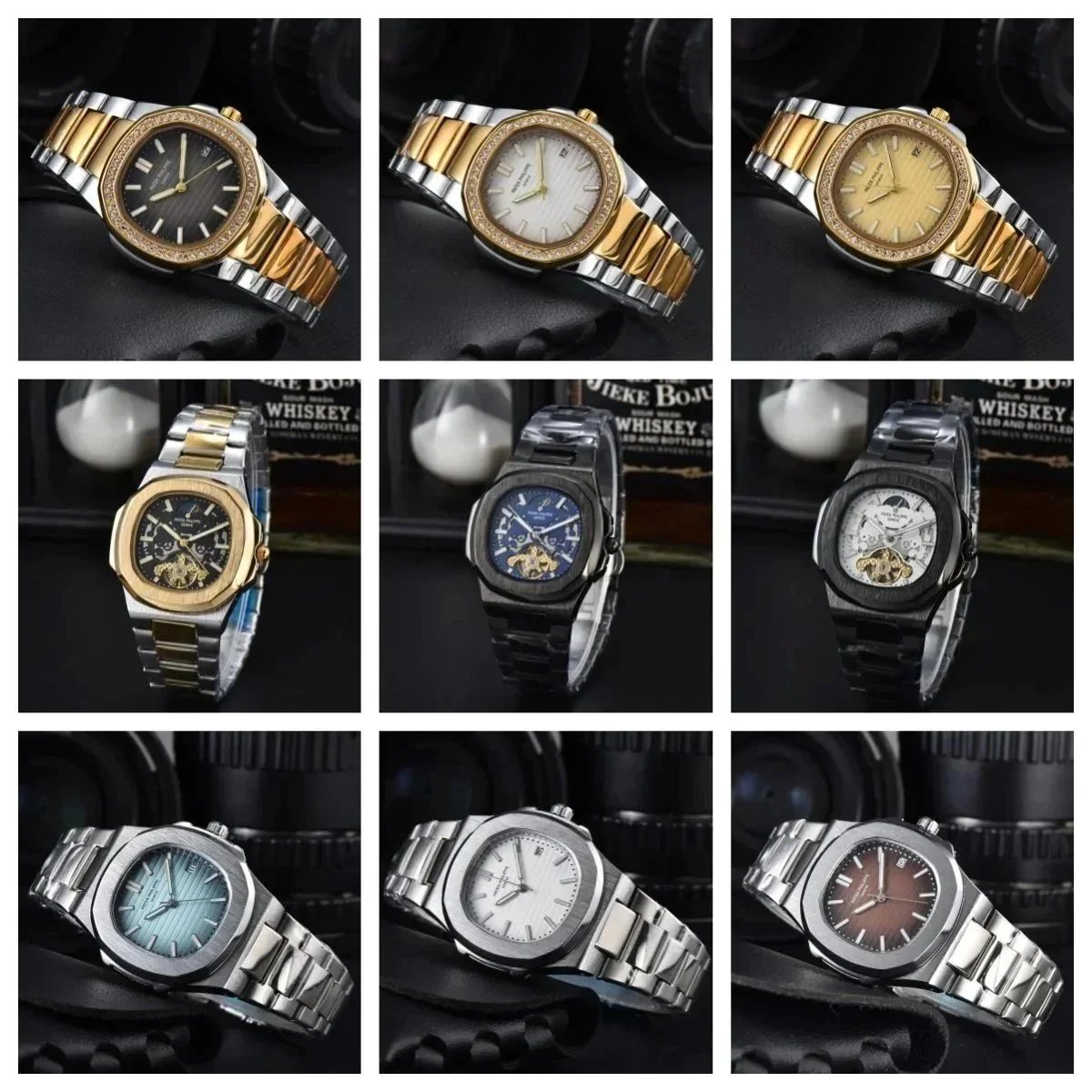 Elegant Men's Stainless Steel Watch with Gold and Silver Tone Design