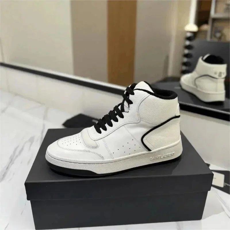 Saint Laurent White High Top Sneakers Men's Fashion Leather Shoes