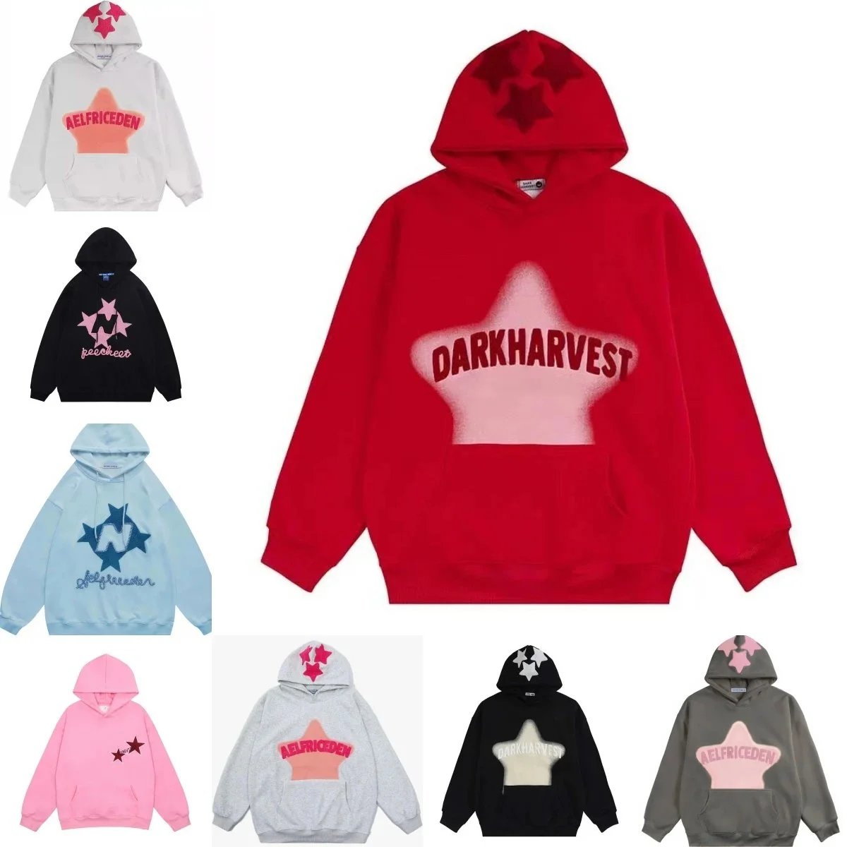 DARKHARVEST Star Print Oversized Hoodie Sweatshirt for Men Women