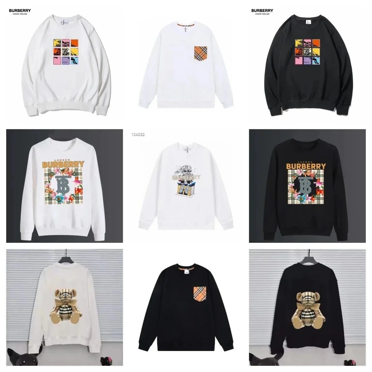 Burberry Printed Crewneck Sweatshirts for Men and Women