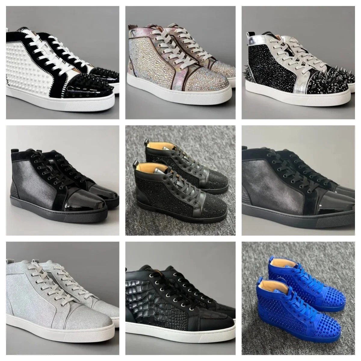 Christian Louboutin Men's High Top Sneakers with Studs and Rhinestones