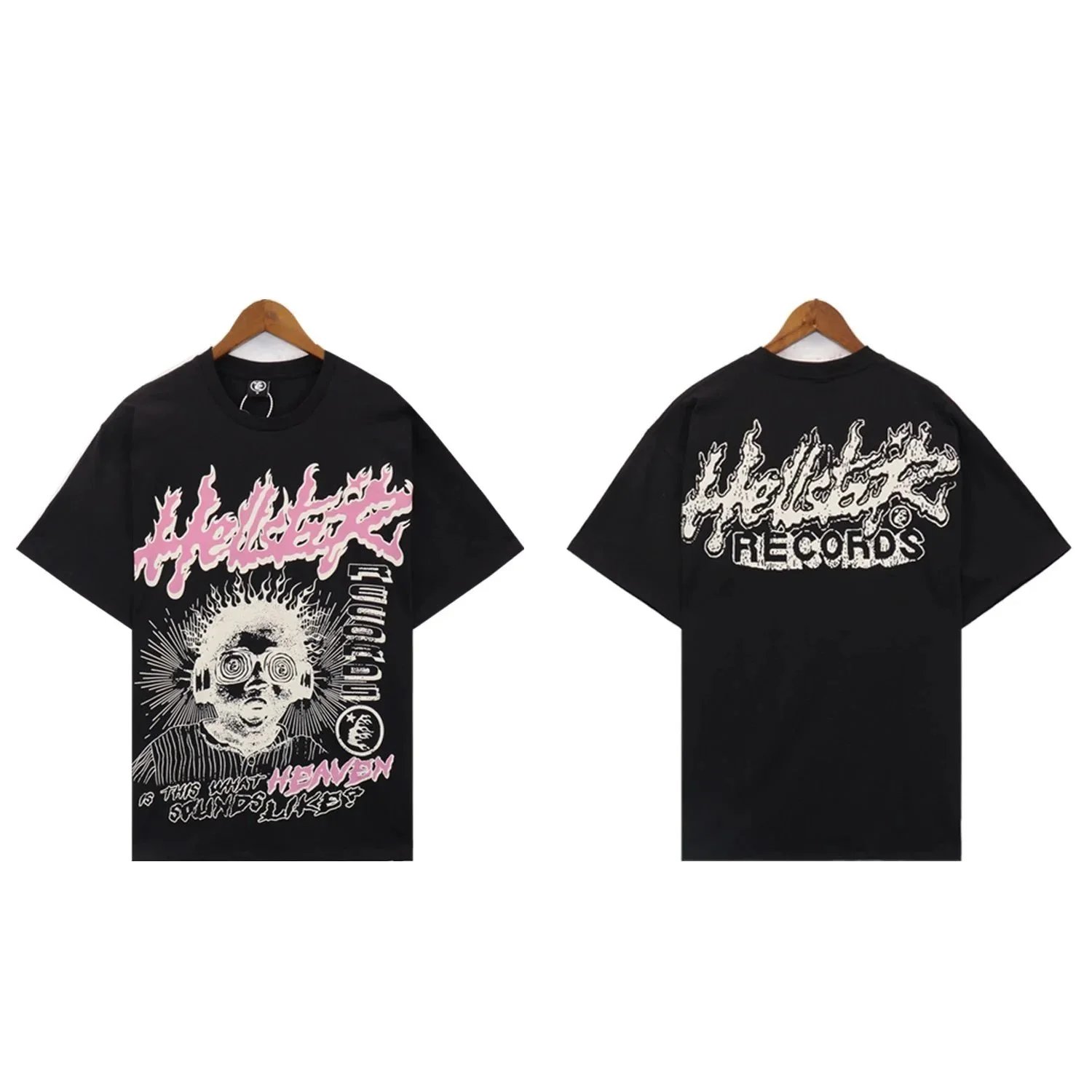 Hellcat Records Black T-Shirt with Flame Logo and Graphic Design