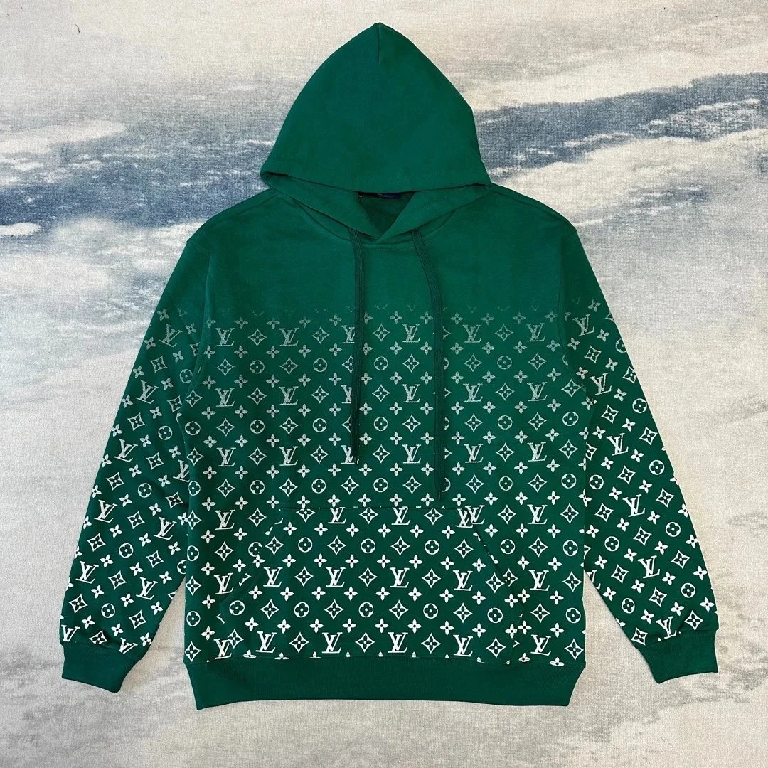 Green Monogram Print Hoodie Sweatshirt for Men and Women