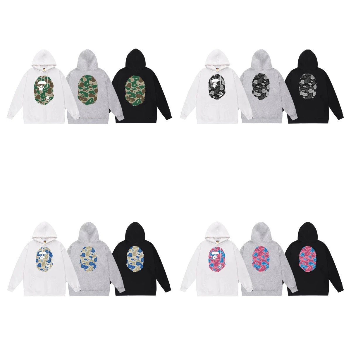 BAPE Shark Hoodie Camouflage Print Sweatshirt Men Women Streetwear