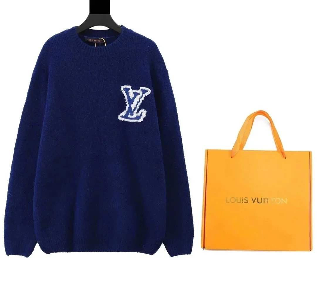 Louis Vuitton Blue Knit Sweater with LV Logo