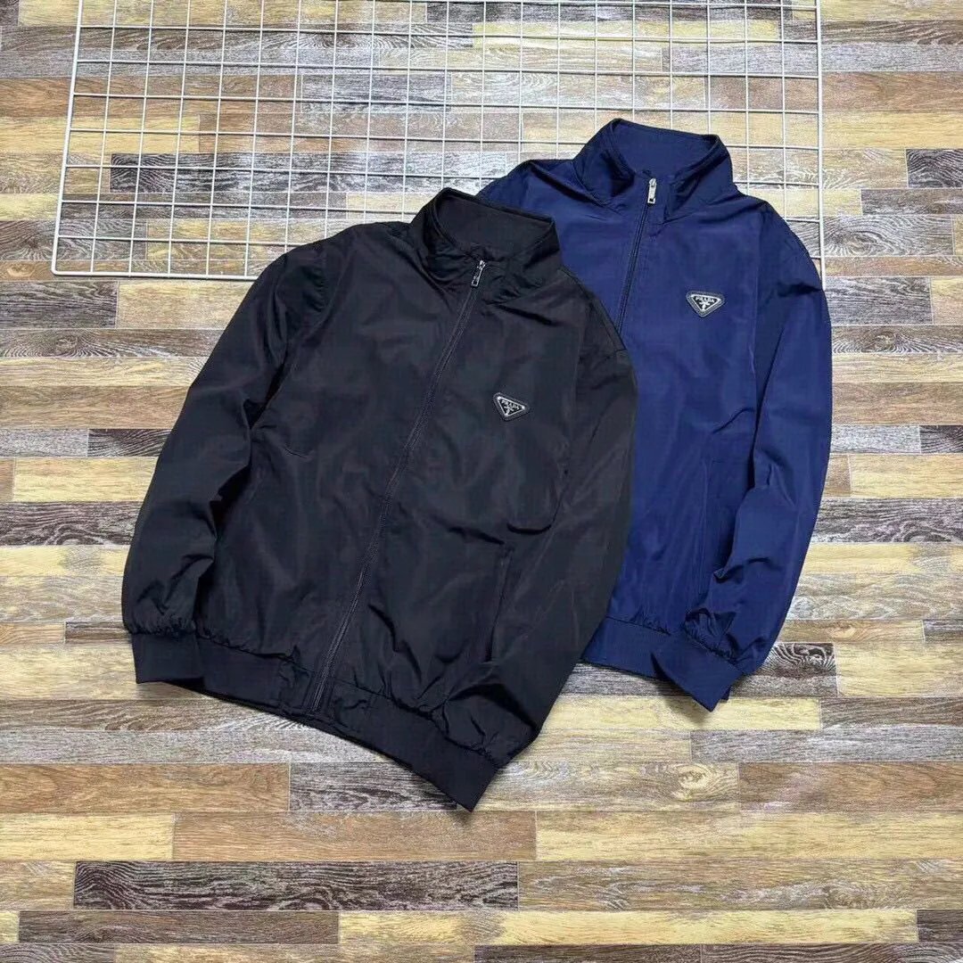 Prada Men's Lightweight Bomber Jacket in Black and Navy Blue