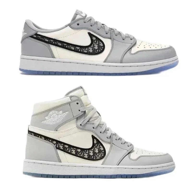 Air Jordan 1 x Dior High and Low Sneakers White Gray