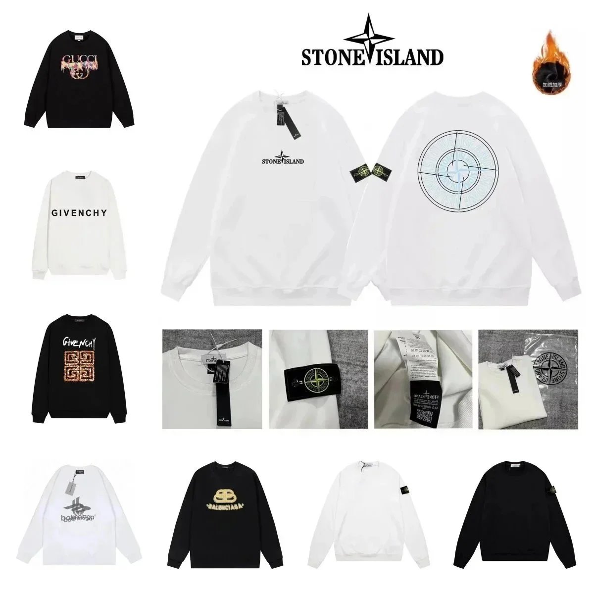 Stone Island White Crewneck Sweatshirt with Compass Logo
