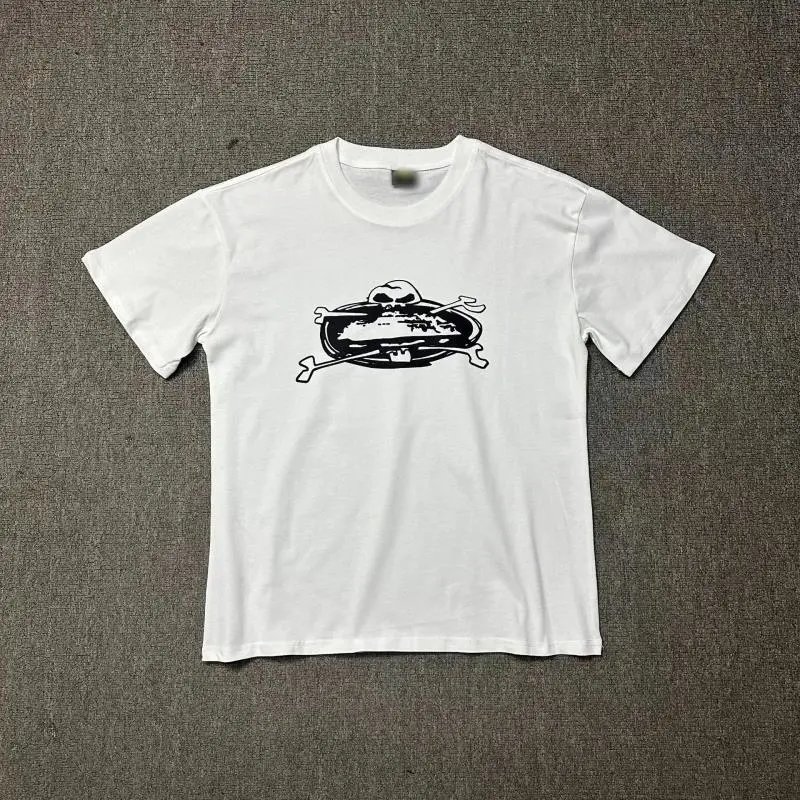 White T-Shirt with Skull and Crossbones Design