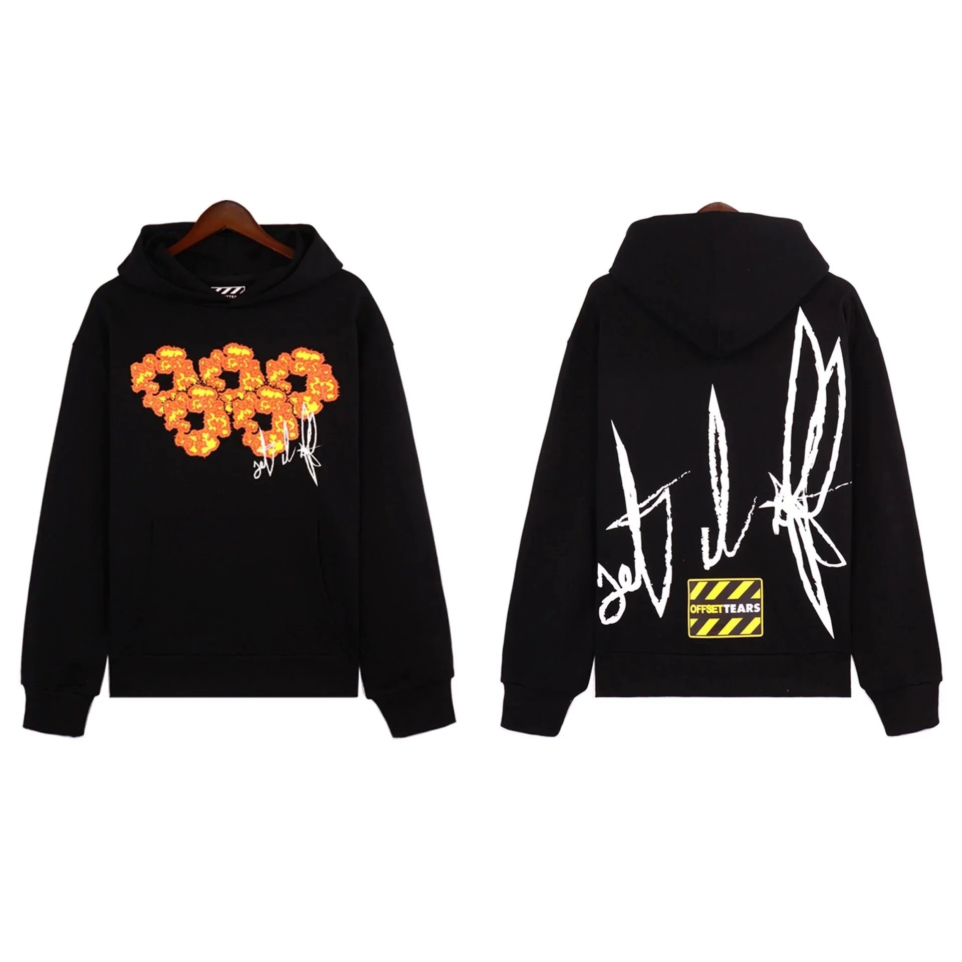Black Hoodie with Flame 999 Design and Set It Off Signature