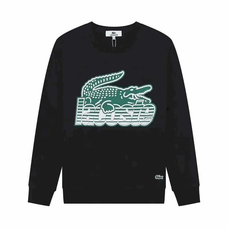 Lacoste Black Crewneck Sweatshirt with Crocodile Logo