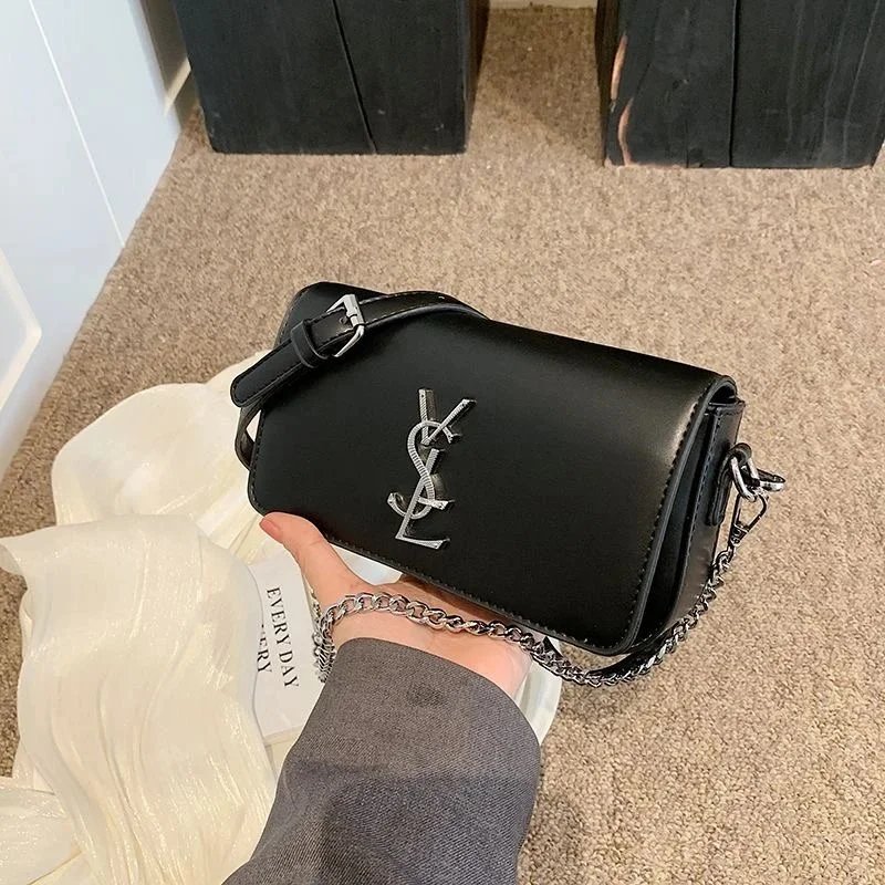 Saint Laurent Black Monogram Chain Shoulder Bag