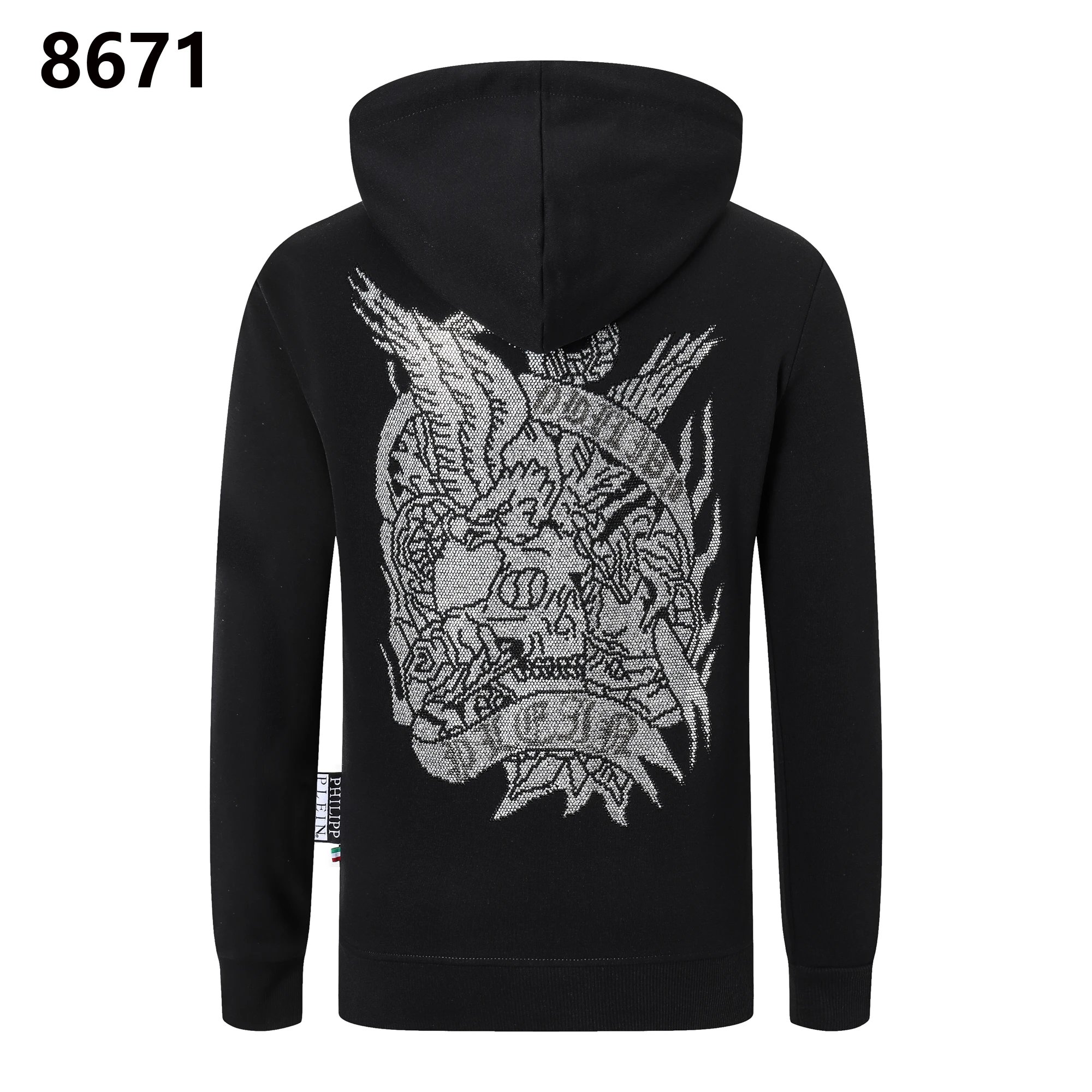 PHILIPP PLEIN Black Hoodie with Dragon Skull Print 8671