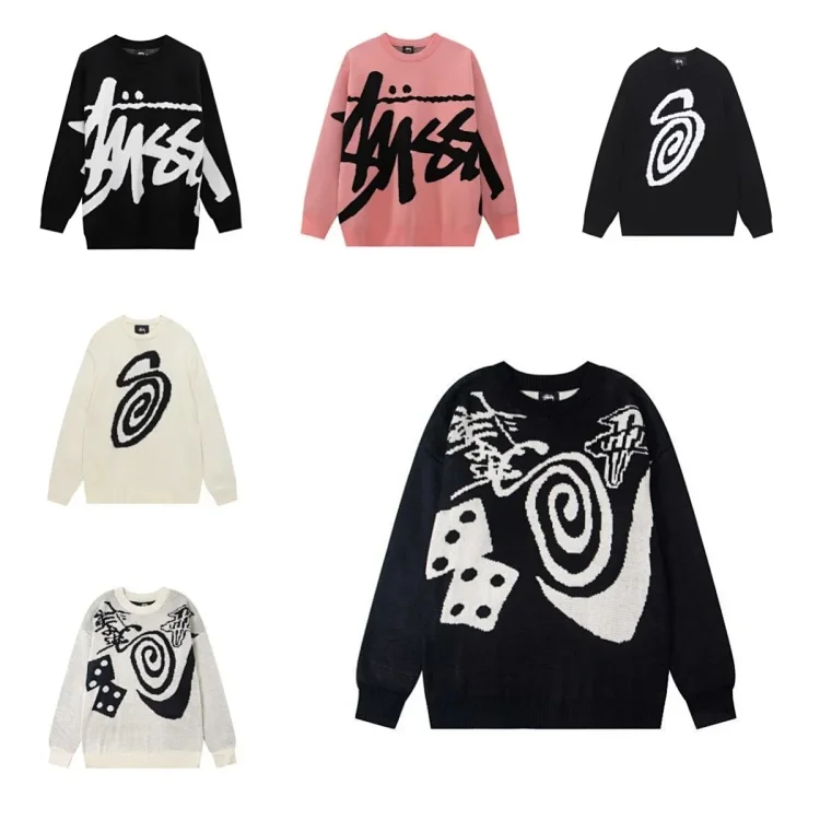 Stussy Graffiti Knit Sweater Men's Streetwear Oversized Pullover