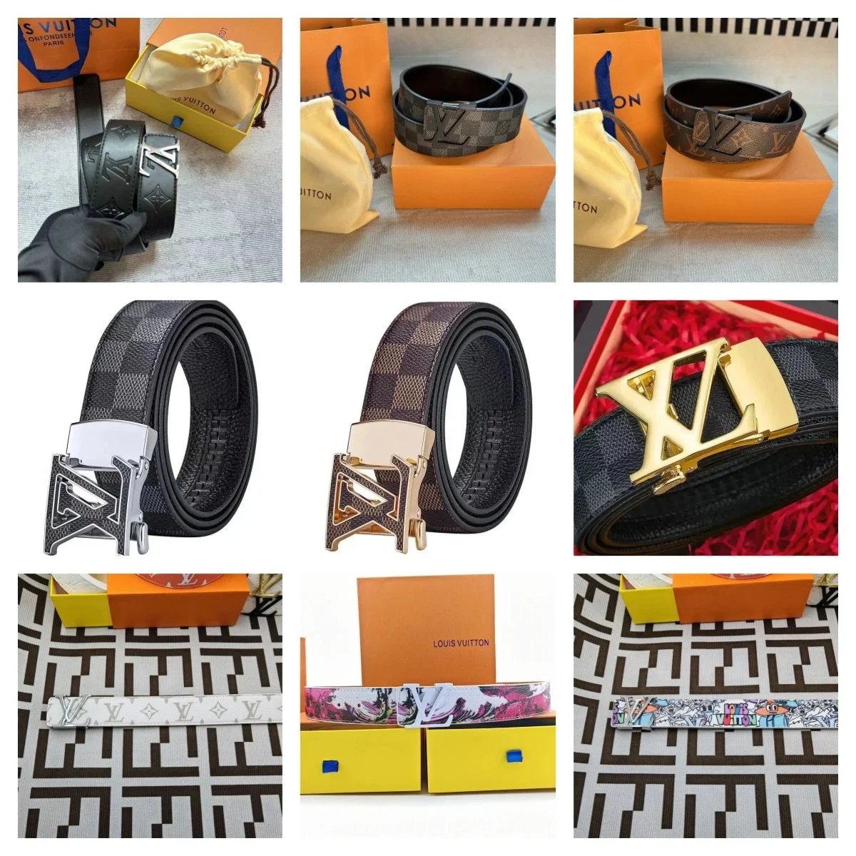 Louis Vuitton Men's Leather Belt with LV Logo Buckle