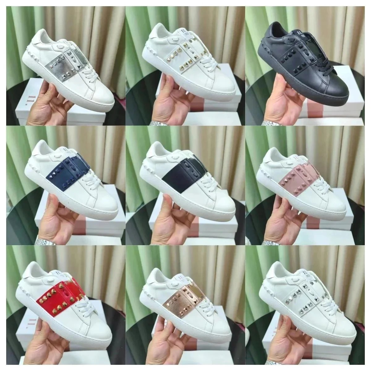 Studded Leather Sneakers for Women - Fashionable White and Black Casual Shoes