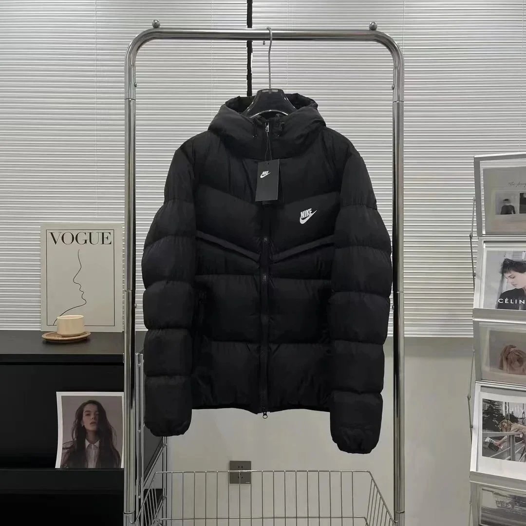Nike Black Puffer Jacket with Hood and Logo
